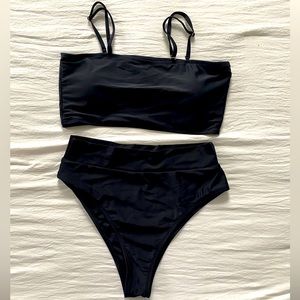 2 piece black bathing suit high waisted